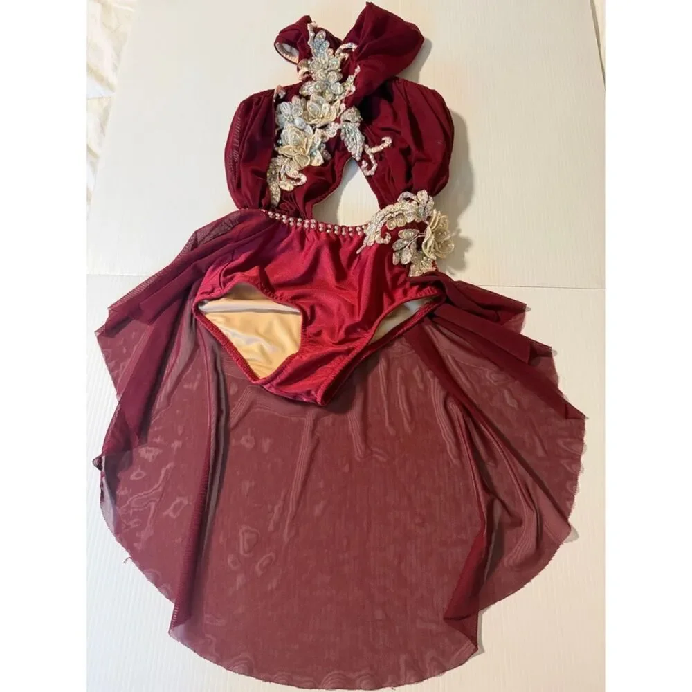 Glamour solo dance costume red lyrical leotard dress MC-Medium child